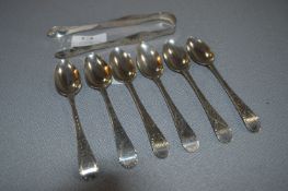 Set of Six Georgian Teaspoon and Sugar Tongs - App