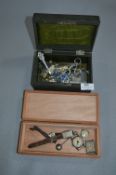 Leather Cased Jewellery Box and Contents of Costum