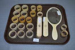 Ivorine Mirror, Brushes and Napkin Rings