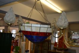 Large Leaded Glass Four Branch Ceiling Light Fitti