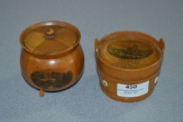 Boxwood Treen Items, String Box and Cauldron with