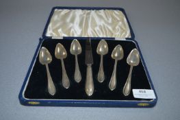 Cased Set of Six Silver Cake Spoons and Knife - Sh