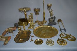 Brassware Trivet Stands, Candlesticks, Poker Stand
