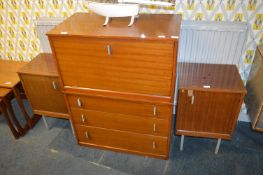 Teak Cocktail Cabinet and Two Side Cabinets