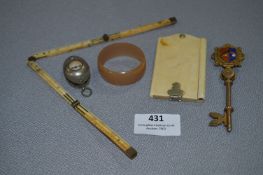 Ivorine Notebook, Folding Ruler, Small Compass and