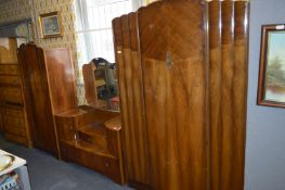 Three Piece Walnut Bedroom Suite; Ladies & Gent Wa