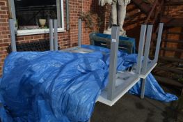 Four White Laminate Tables on Metal Bases