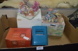 Two Teddy Bear Pottery Figurines and a Trident Vie