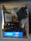 Box Containing Chrome Basin Taps, CB Radio etc