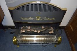 Black & Brass Framed Two Bar Coal Effect Electric