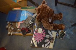 Box Containing Vintage Cine Camera, Kettle, Candel