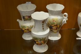 Three Aynsley Pottery Vases with Fruit Decoration