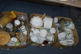 Three Boxes Containing Dinnerware, Glassware and K