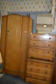 Walnut Three Piece Bedroom Suit; Three Drawer Ches