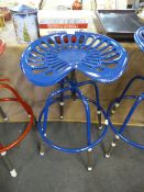 *Blue Painted Metal Tractor Seat Bar Stool