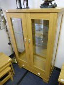 Light Oak Display Cabinet with Mirrored Back