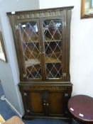 Dark Wood Corner Unit with Lead Glazed Doors