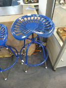 *Blue Painted Metal Tractor Seat Bar Stool