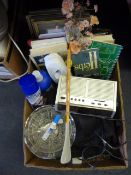 Box Containing Hand Bags, Radio, Books, Glassware,