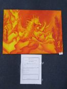 Oil on Canvas - Flaming Dragon Ocean of Fire by Ke
