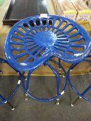 *Blue Painted Metal Tractor Seat Bar Stool