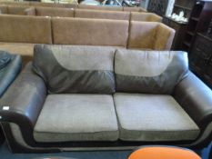 Brown Leather & Upholstered Two Seat Sofa
