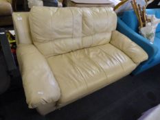Cream Leather Two Seat Sofa