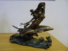 Bronze Effect Figurine - Mermaid and Dolphins