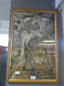 Framed Woolwork Tapestry - White Horses