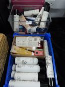 Two Plastic Tubs Containing Hair Products and Cosm