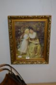 Gilt Framed Print - Victorian Lady & Child