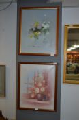 Pair of Paintings on Canvas - Floral Still Life
