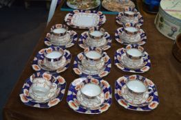 Blue & Gilt Floral Decorated Thirty One Piece Tea