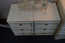 Pair of White Melamine Three Drawer Bedside Cabine