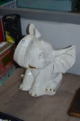 Large White & Gilt Pottery Elephant