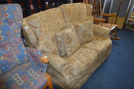 Light Brown and Gilt Floral Patterned Two Seat Sof