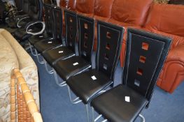 Set of Six Black Leather High Back Dining Chairs