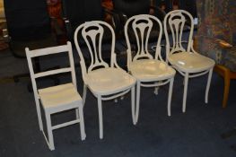 Three White Painted Bentwood Chairs and a Child's