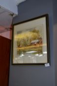 Framed Watercolour - Country Farm Scene Signed F.