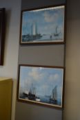Pair of Framed Prints - Coastal Shipping Scene