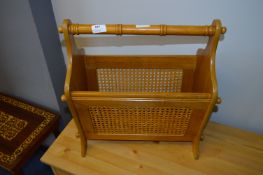 Light Oak Cane Paneled Magazine Rack