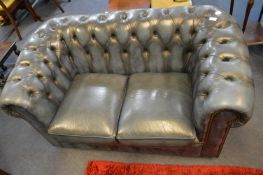 *Blue Leather 2 Seat Chesterfield Sofa