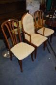 Pair of Teak Framed Dining Chairs and a Armchair
