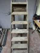 Seven Tread Wooden Stepladder