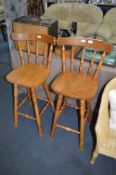Pair of Light Oak Stickback Bar Stools