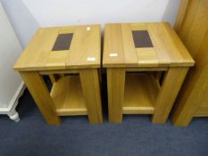 Pair of Solid Oak Side Tables with Undershelf