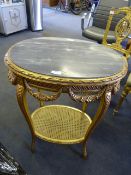 Decorative Gilt Painted Oval Occasional Table with Grey Marble Top