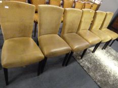 Set of Six Brown Leather Dining Chairs