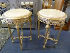Pair of Gilt Painted Side Tables with Brown Marble Inlet Tops