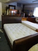 Brown Leather King Size Bed with Mattress